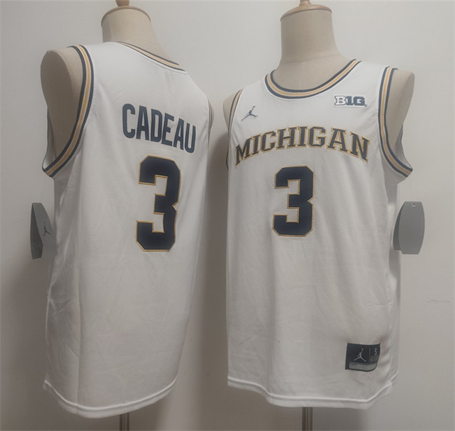 Men's Michigan Wolverines #3 Elliot Cadeau White 2026 Vapor Limited Stitched Football Jersey